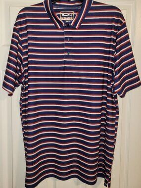 Drake Prefromance Stretch Striped Short Sleeve Polo (Men's L/Navy/Red/White)